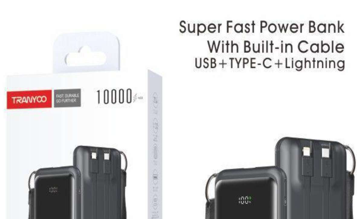 Powerbank 10.000 mAh mit Kabeln