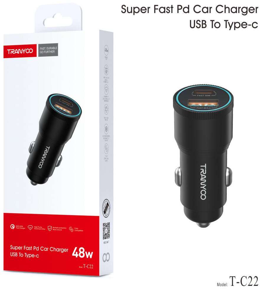 Autoladegerät aus Metalllegierung Schwarz 48W Dual QC5.0 + PD Zigarettenanzünde