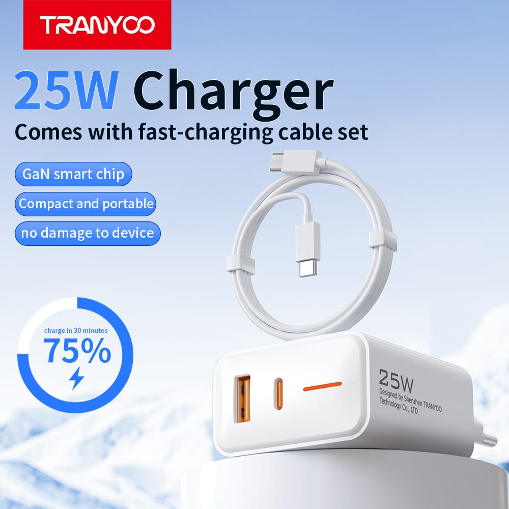 Für Samsung & Apple 25W Dual Schnellladegerät & 1 M Ladekabel USB-C